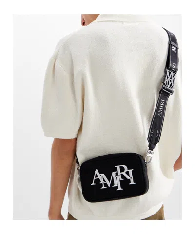 Amiri Staggered Logo-embroidered Canvas Camera Bag In Black