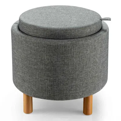 Proxxi Round Fabric Storage Ottoman With Tray And Non-slip Pads For Bedroom In Gray