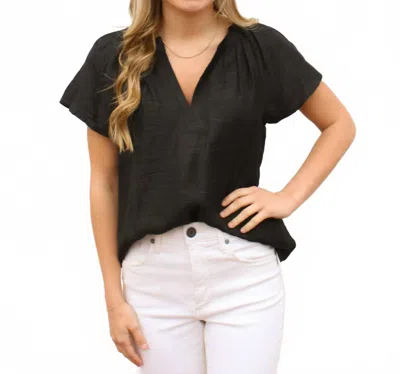Current Air Linen Blend Top In Black In Black