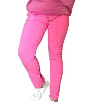 Made In Italy 4-way Stretch Button-detail Pants In Fuschia Pink In Pink