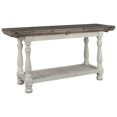 Hivvago Flip Top Wooden Sofa Table With Open Bottom Shelf, Brown And Antique White In Gray