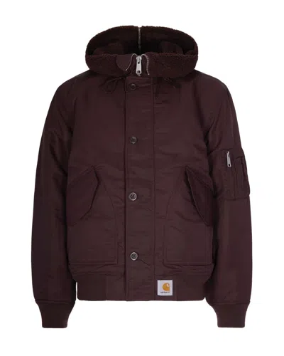 Carhartt Medium-weight Nylon Bomber Jacket With Detachable Fleece Flap In Brown