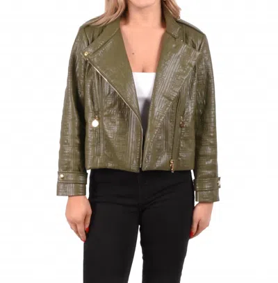Emily Mccarthy Mia Moto Jacket In Olive Night In Green