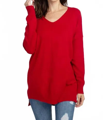 Dreamers By Debut Super Soft Stretch V Neck Tunic Top In Bright Red In Red