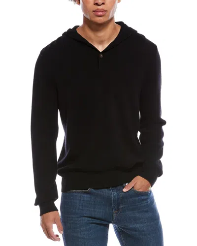 Amicale Cashmere Jersey Cashmere Henley Hoodie In Black