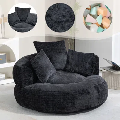 Streamdale Furniture Streamdale Lazy Sofa Durable Comfort Lounger High Back Bean Bag Chair (black Chenille) In Black