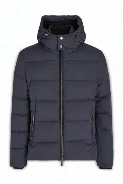 Moorer Horizontal Quilted Padded Jacket With High Collar In Blue
