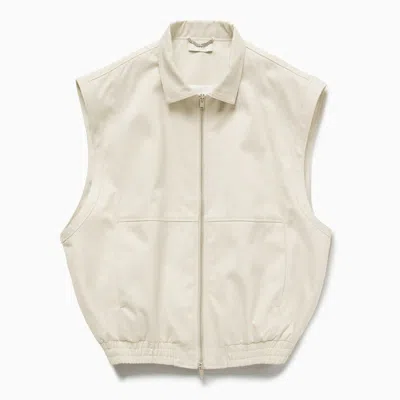 1989 Studio Light Cream Gabardine Zip Up Vest In White