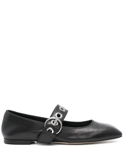 Aeyde Aeydē Nappa Leather Flats With Circular Hardware Detail In Black