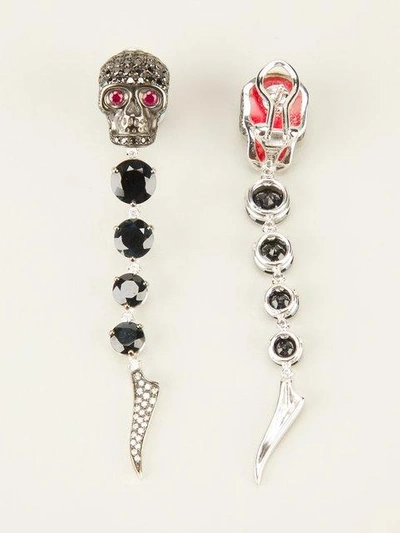 Shop Gavello Sapphire, Diamond And Ruby Skull Head Earrings In Black