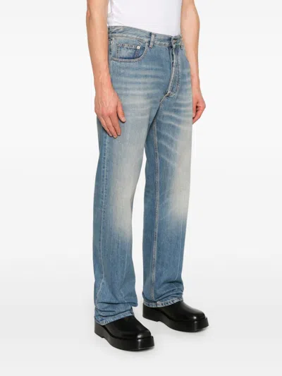 Alexander Mcqueen Mcqueen Skull Straight Leg Jeans In Blue Washed
