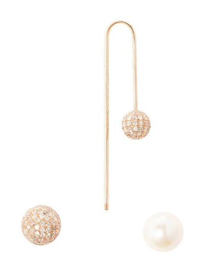 Shop Asherali Knopfer Interchangeable Diamond And Pearl Bar Earring In Pink