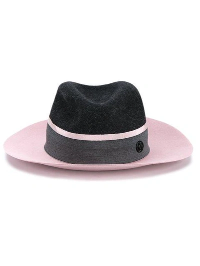 Shop Maison Michel Charcoal Pink Two Tone Henrietta Fedora Hat