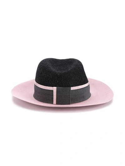 Shop Maison Michel Charcoal Pink Two Tone Henrietta Fedora Hat