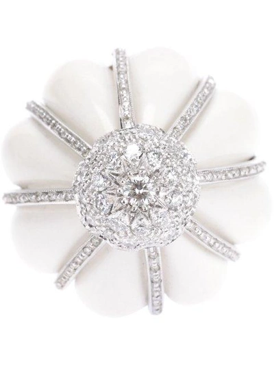 Shop Francesco Demaria 18kt White Gold And Diamond Flower Ring In Metallic