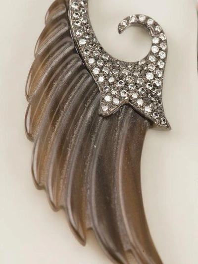 Shop Noor Fares Wing Diamond And Agate Earrings In Brown