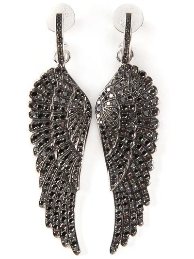 Shop Garrard Diamond Wing Earrings In Black