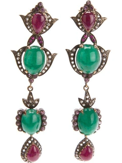 Shop Petralux Emerald And Diamond Vintage Style Earrings In Metallic