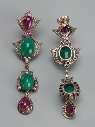 Shop Petralux Emerald And Diamond Vintage Style Earrings In Metallic