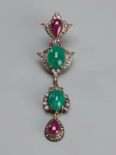 Shop Petralux Emerald And Diamond Vintage Style Earrings In Metallic