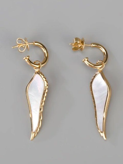 Shop Garrard 18kt Yellow Gold Pearl Wing Earrings In Metallic ,white