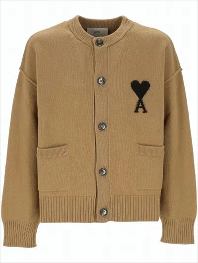 Ami Alexandre Mattiussi Wool Cardigan With Embroidered Heart Detail In Multi
