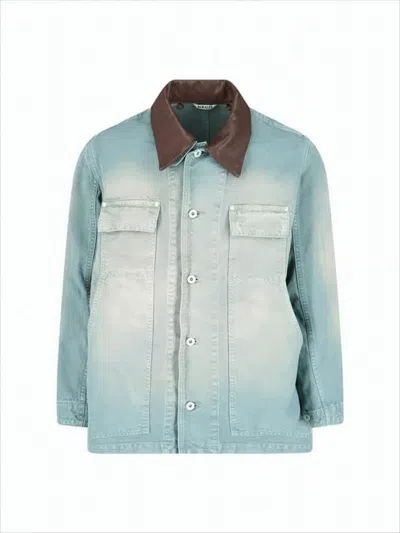 Auralee Faded Light Blue Cotton  Jacket In Blue