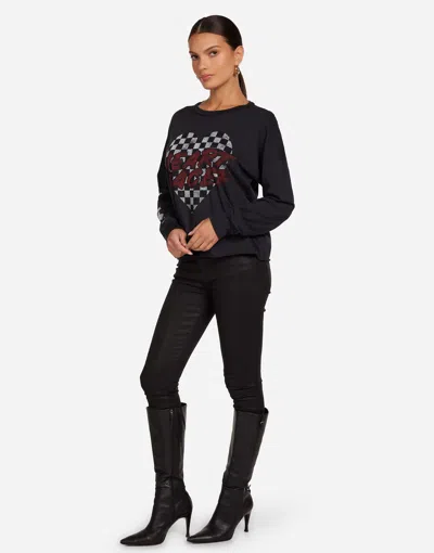 Lauren Moshi Luella Long Sleeve Drop Shoulder Tee In Black