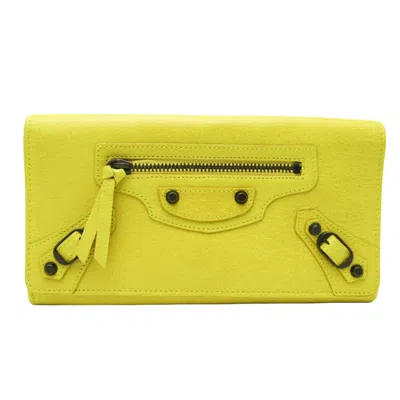 Pre-owned Balenciaga Classic Yellow Leather Wallet  ()