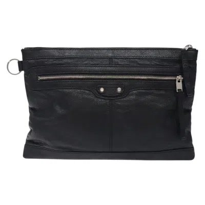 Pre-owned Balenciaga Clip Black Leather Clutch Bag ()