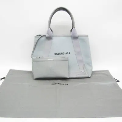 Pre-owned Balenciaga Navy Cabas Grey Leather Tote Bag () In Gray
