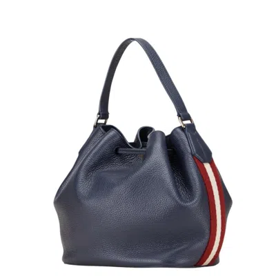 Pre-owned Bally Navy Leather Handbag Shoulder Bag () In Blue