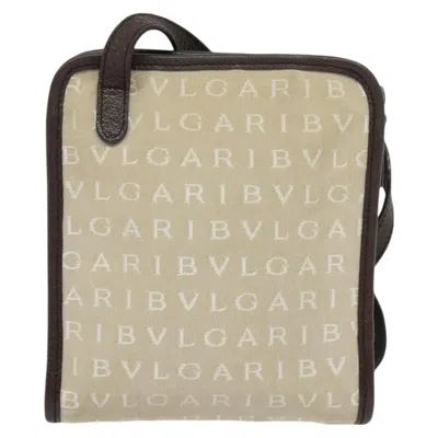 Pre-owned Bulgari Logo Mania Beige Canvas Shoulder Bag () In Sand