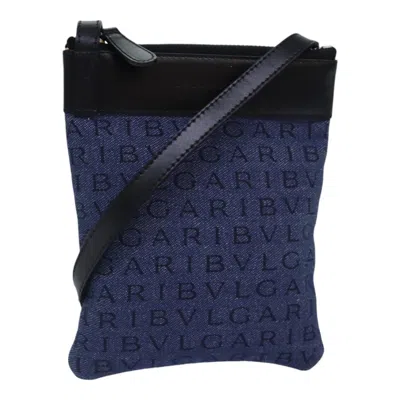 Pre-owned Bulgari Logo Mania Blue Canvas Shoulder Bag ()
