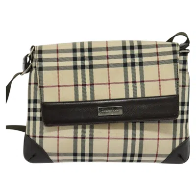 Pre-owned Burberry House Check Beige Canvas Shoulder Bag () In Sand