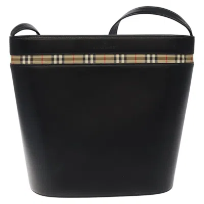 Pre-owned Burberry House Check Black Leather Shoulder Bag ()