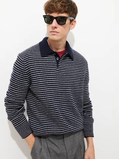 Alex Mill Carl Striped Polo In Merino Wool In Multi