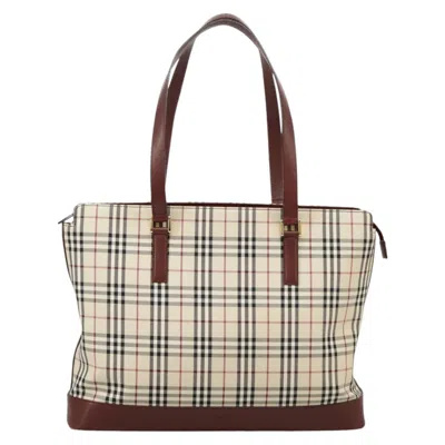 Pre-owned Burberry Nova Check Beige Canvas Tote Bag () In Sand