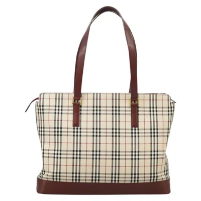 Pre-owned Burberry Nova Check Beige Canvas Tote Bag () In Sand