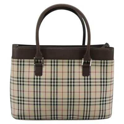 Pre-owned Burberry Nova Check Beige Canvas Tote Bag () In Sand