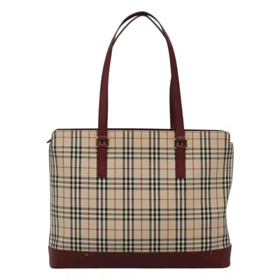 Pre-owned Burberry Nova Check Beige Canvas Tote Bag () In Sand