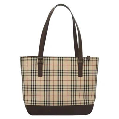 Pre-owned Burberry Nova Check Beige Canvas Tote Bag () In Sand