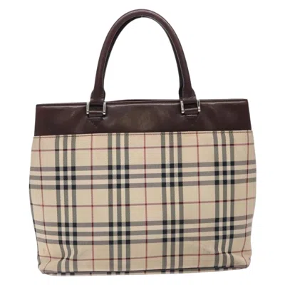 Pre-owned Burberry Nova Check Beige Canvas Tote Bag () In Sand