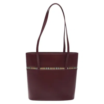 Pre-owned Burberry Nova Check Burgundy Leather Tote Bag ()