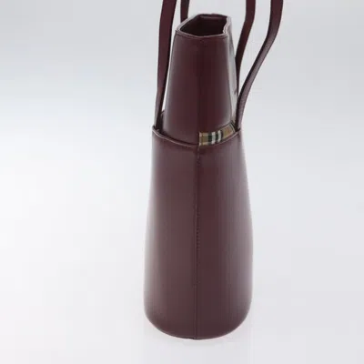 Pre-owned Burberry Nova Check Burgundy Leather Tote Bag ()