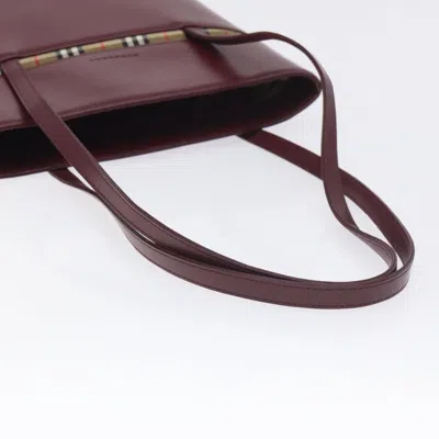 Pre-owned Burberry Nova Check Burgundy Leather Tote Bag ()