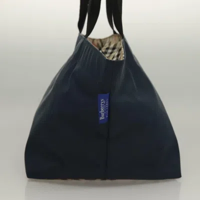 Pre-owned Burberry Nova Check Navy Nylon Tote Bag () In Blue
