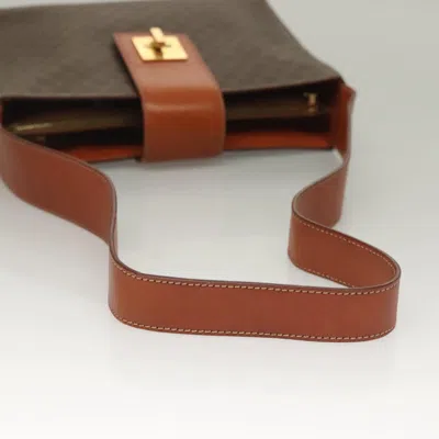 Pre-owned Celine Céline Macadam Brown,gold Canvas Shoulder Bag () In Multi