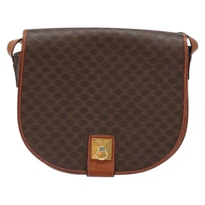 Pre-owned Celine Céline Macadam Brown,gold Canvas Shoulder Bag () In Multi