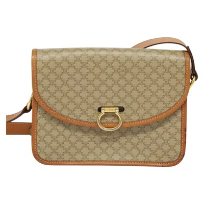Pre-owned Celine Céline Triomphe Beige Canvas Shoulder Bag () In Sand
